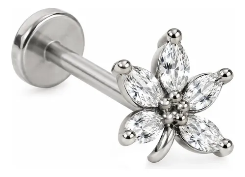 Labret Palma Zirconia Engarzada Acero Quirúrgico Ride Club Plateado