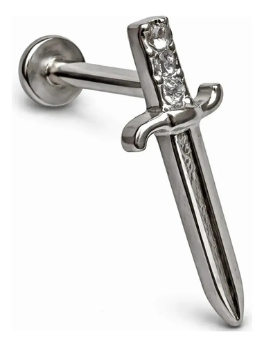 Piercing Labret Daga Zirconia Helix Tragus 8mm Ride Club Plateado
