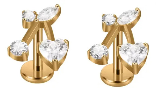 Piercing Labret Cereza Acero Zirconia Blanca Ride Club Dorado