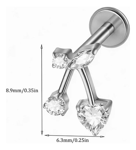 Piercing Labret Cereza Acero Zirconia Blanca Ride Club Plateado