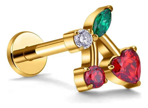 Piercing Labret Cereza Acero Zirconia Engarzada Ride Club Dorado
