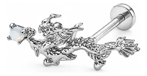 Labret Dragón Titanio con Ópalo Engarzado 10mm Ride Club Plateado