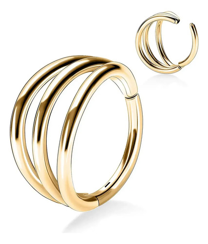 Piercing Oreja Argolla Clicker Triple Dorada Ride Club Dorado