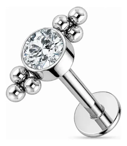 Piercing Labret con Deco Zirconia Rosca Interna Ride Club Plateado